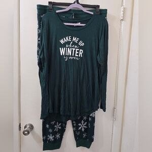 Maurices Dark Green Pajama Set with Winter Print